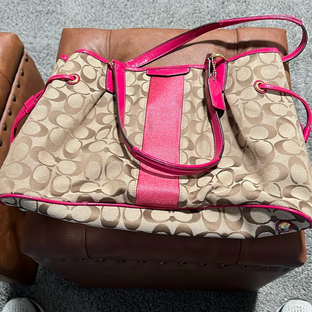 Coach handbag with hot pink accents